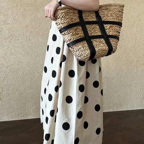 Load image into Gallery viewer, Women White Dot Printed Pleated Big Size Elegant Dress New Round Neck Sleeveless Fashion Tide Spring Summer 2025 1DJ0367
