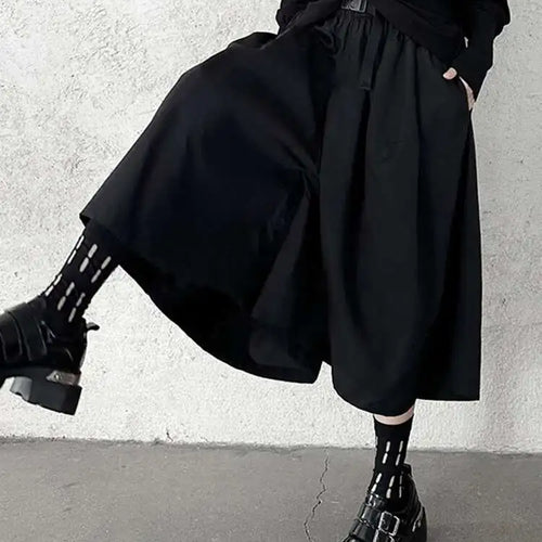 Load image into Gallery viewer, High Elastic Waist Black Belted Calf-Length Wide Leg Pants New Trousers Women Fashion Tide Spring Autumn 2025 1DH9367
