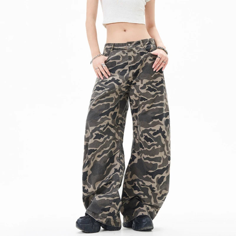 Men's Cargo Pants New American Style Curved Knife Trendy Distressed Washed Silhouette Stylish Male Casual Trousers 9W1919