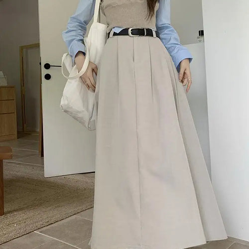 Load image into Gallery viewer, Korean Black High Waist Pleated Woman Grey Suit Skirt Female 2023 Autumn Ladies Casual Fashion Beige Festival A-line Long Skirts
