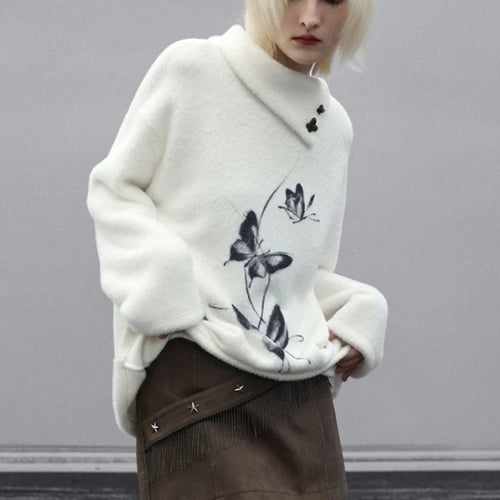 Load image into Gallery viewer, Oversized Harajuku Butterfly Jacquard Sweaters Streetwear Vintage Punk White Jumpers Women Y2k Aesthetic Casual Grunge Pullovers
