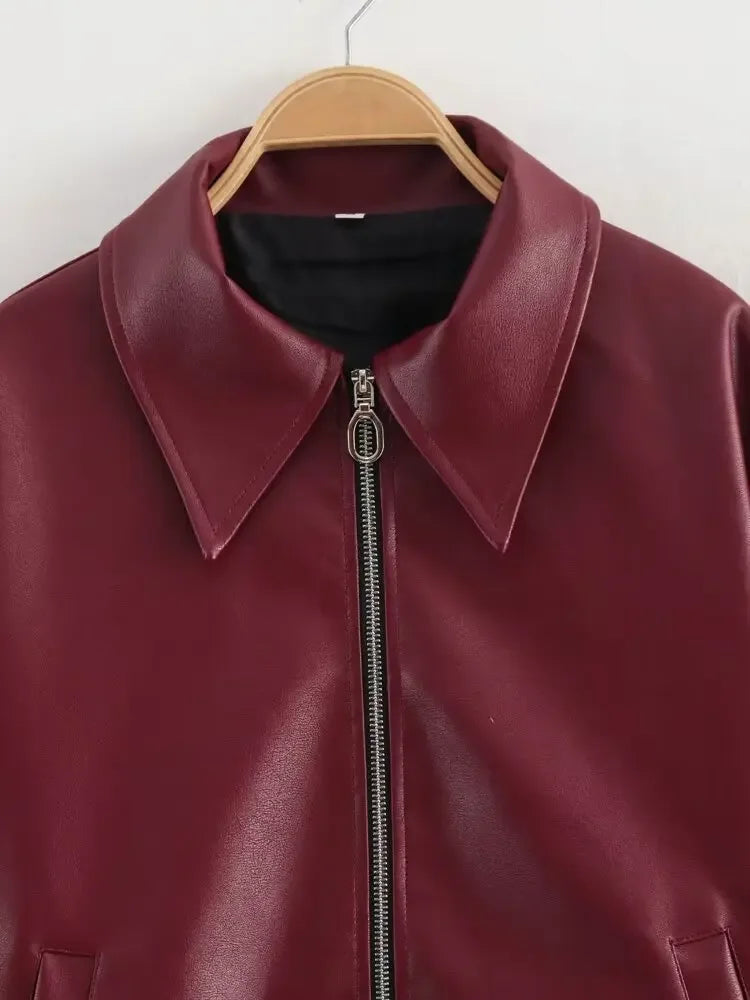 Autumn Winter 2024 Women's Moto Biker Zipper Long Sleeve Jacket Faux Leather Jacket Outerwears Causal New in Coats