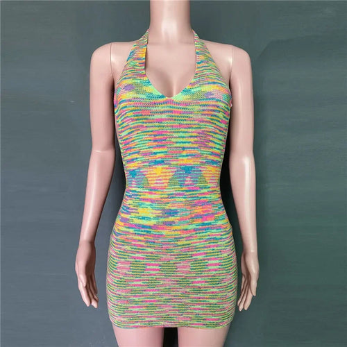 Load image into Gallery viewer, Sexy Knitted Backless Halter Tank Dress Women Beach Vacation Outfits Summer 2023 Clubwear Mini Bodycon Dresses C88DC12
