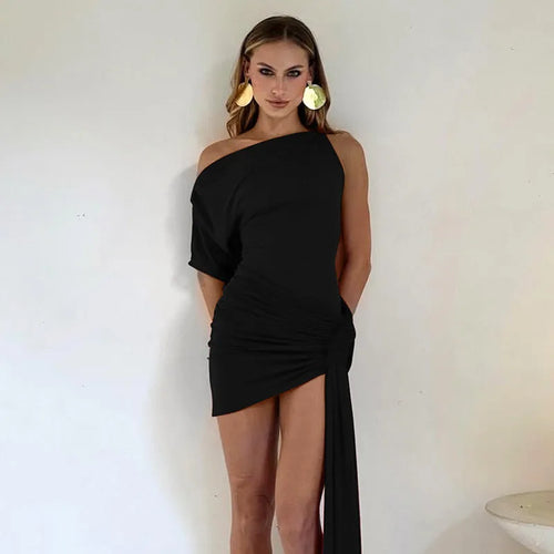 Load image into Gallery viewer, Oblique Shoulder Backless Irregular Sexy Mini Dress For Women Fashion Sleeveless Draped Ruched Club Dress Elegant
