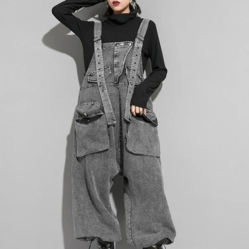 Load image into Gallery viewer, High Waist Black Pockets Denim Big Size Overalls Trousers New Loose Fit Pants Women Fashion Tide Spring Autumn 2025 1K164
