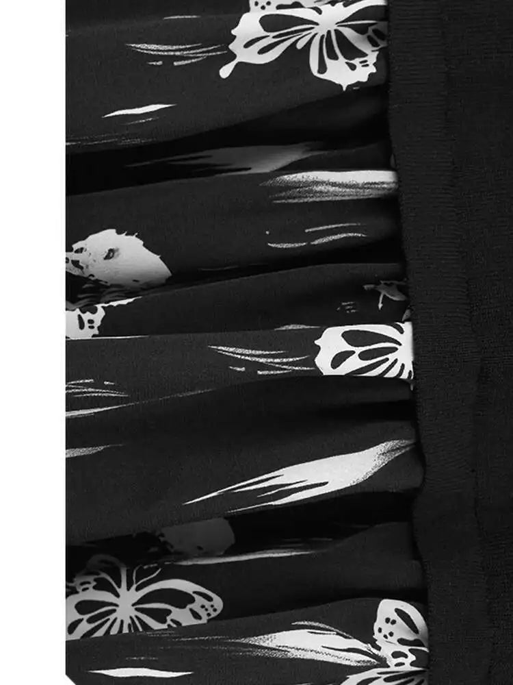 Women Black Knitting Pattern Printed Big Size Midi Dress New V-Neck Long Sleeve Fashion Tide Spring Autumn 2025 1DH7690