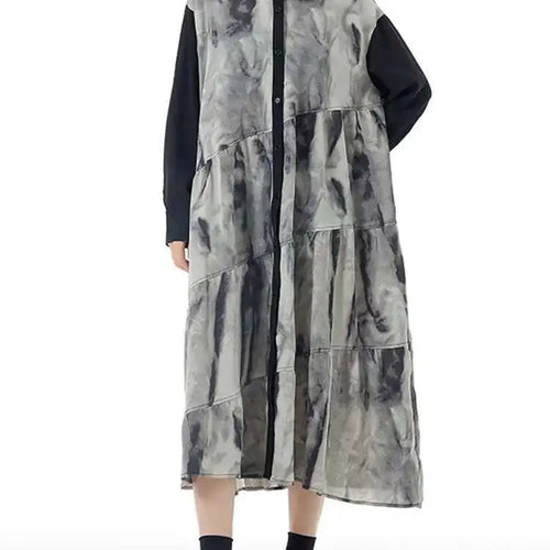 Load image into Gallery viewer, Women Black Pattern Printed Big Size Midi Shirt Dress New Lapel Long Sleeve Fashion Tide Spring Autumn 2025 1DH4765
