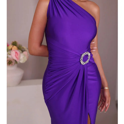 Load image into Gallery viewer, Elegant Diagonal High Split Pleated Evening Dress For Women Elastic Tight Sexy Maxi Female Party Summer 2024 New Vesidos
