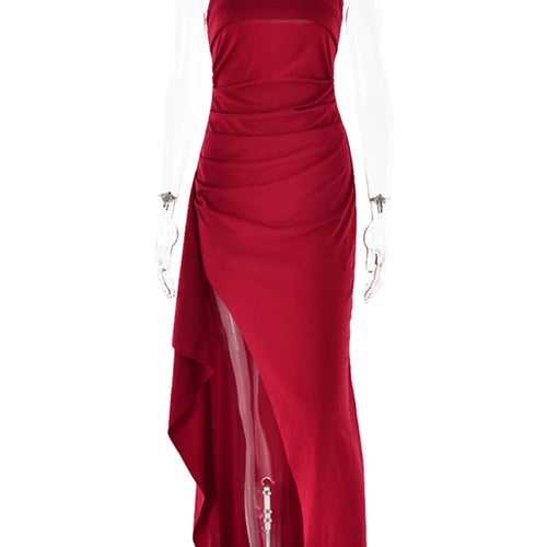 Load image into Gallery viewer, Strapless Backless High Split Maxi Dress Women Fashion Off-shoulder Sleeveless Bodycon Club Party Long Dress Elegant
