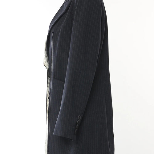 Load image into Gallery viewer, Women Navy Blue Striped Irregular Elegant Blazer New Lapel Long Sleeve Jacket Fashion Tide Spring Autumn 2025 1DH5930
