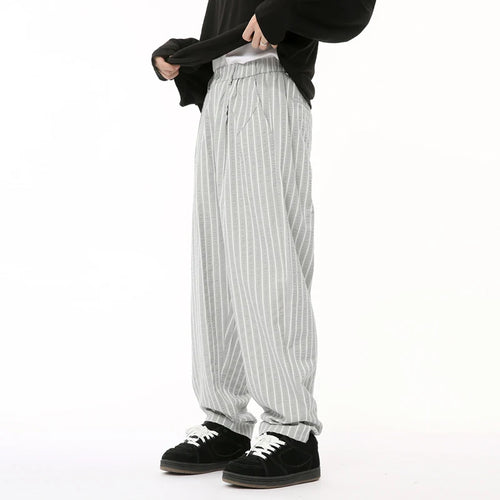 Load image into Gallery viewer, Summer Male Pants Vertical Stripe Contrast Color Casual Menwear Wide Leg Loose Straight Button Korean Style 9C6569
