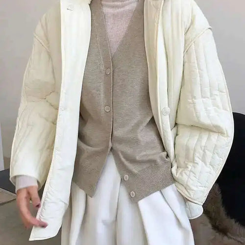 Load image into Gallery viewer, Hooded Beige Big Size Cotton-padded Coat Long Sleeve Loose Fit Women Parkas Fashion Tide New Autumn Winter 2025 1DH3820
