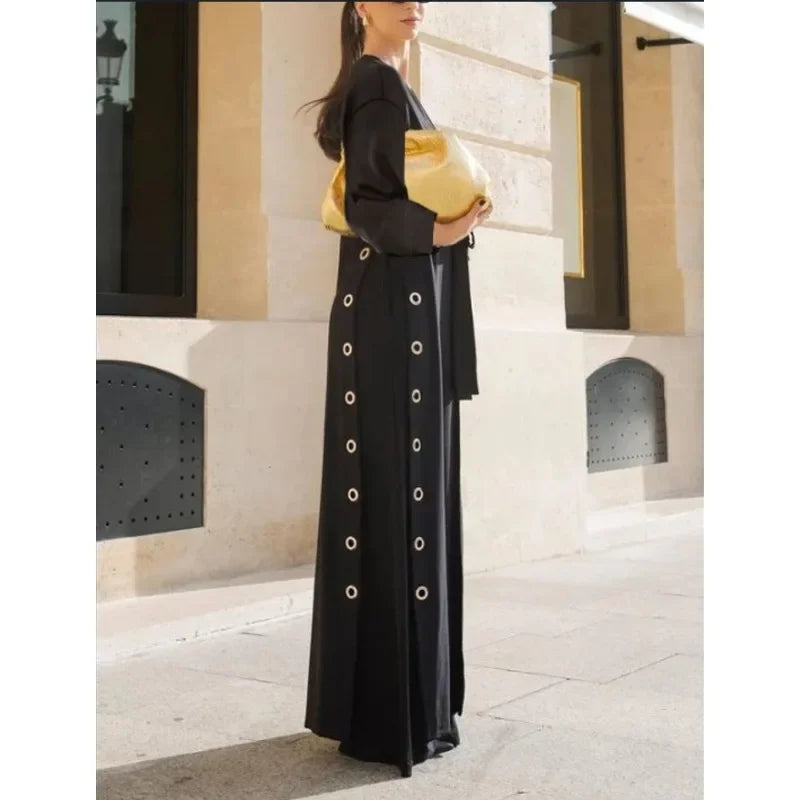 Womens Black Long Jackets 2025 Summer Spring Hollow Split-Joint Streamer Womens X-long Traf Trench Coat Female