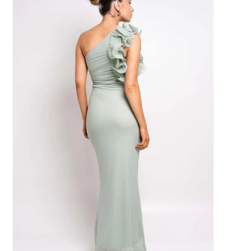 Elegant Slant Shoulder Flower Hollow Out Bodycon Party Club Evening Dress Women Sexy Slim Spring/Summer New 2025 Vestido