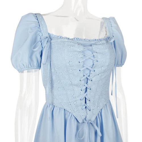 Load image into Gallery viewer, Elegant Short Puff Sleeve Sexy Mini Dress Women Fashion Square Collar Backless A-line Pleated Club Party Dress Vintage
