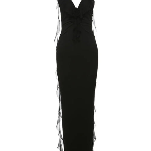 Load image into Gallery viewer, Sexy Spaghetti Strap Naked Back 3D Flower Women Dress Elegant V-neck Long Skirt Bodycon Strap Party Club Evening Dress
