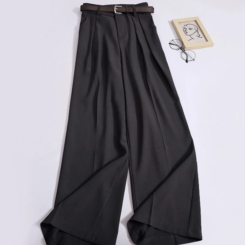 Spring Summer Solid Casual Versatile Long Pants Women's High Waist Wide Leg Loose Pleated Trousers Simplicity Streetwear popular