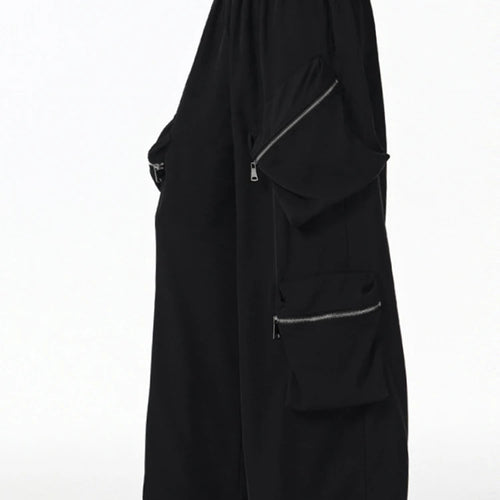 Load image into Gallery viewer, High Elastic Waist Black Zipper Pockets Shaped Wide Leg Pants New Trousers Women Fashion Tide Spring Autumn 2025  1DJ0901
