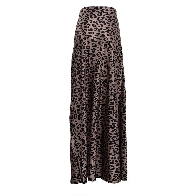 Satin Leopard Print Long Skirt Women Fashion High Waist Maxi Fishtail Skirt Ladies Fashion With Zipper Sexy Skirts