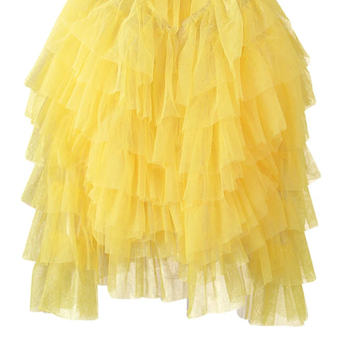 Load image into Gallery viewer, Women Yellow Mesh Layers Perspective Big Size Blouse New Round Neck Long Sleeve Shirt Fashion Tide Spring Autumn 2025
