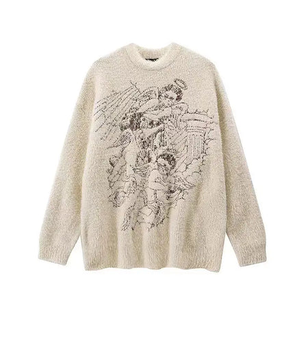 Y2k Aesthetic Vintage Baby Angel Streetwear Sweaters New Loose Knitted Pullover Harajuku Grunge Kawaii Casual Cute Pull Jumpers