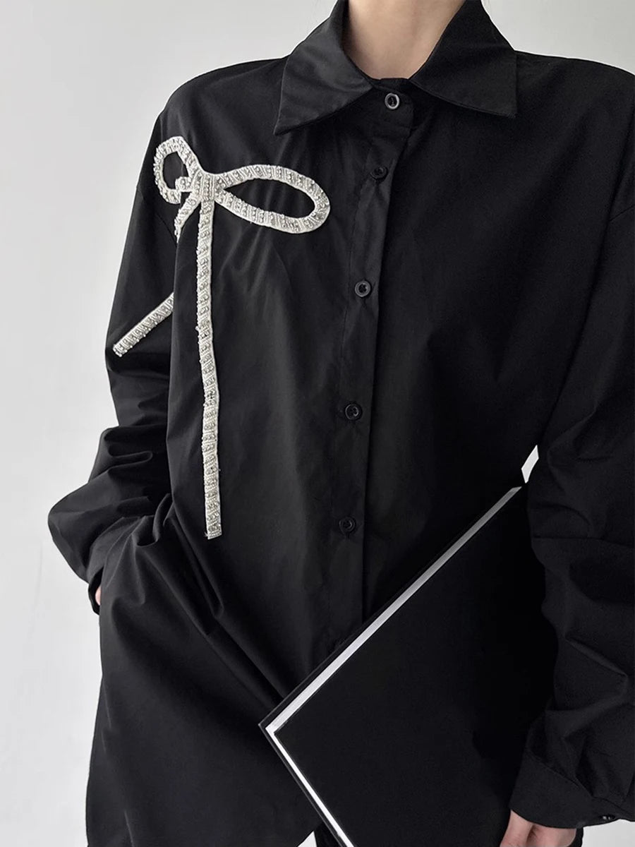 Solid Spliced Diamonds Loose Blouses For Women Lapel Long Sleeve Loose Casual Temperament Shirt Female Fashion New