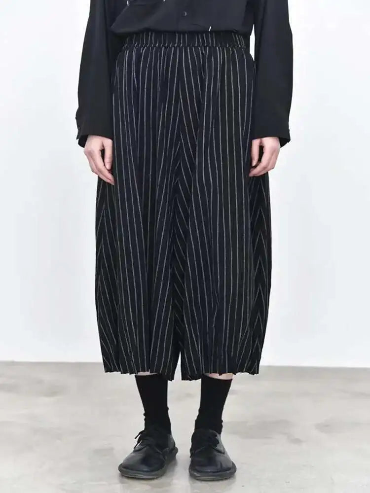 High Elastic Waist Black Striped Pocket Casual Wide Leg Pants New Trousers Women Fashion Tide Spring Autumn 2025 1DJ0115