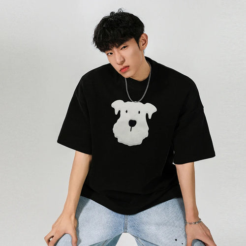 Load image into Gallery viewer, Men's T-shirts Short Sleeve New Korean Style Summer Plush Dog Decoration Loose Round Neck Pullover Male Clothing 9W1758
