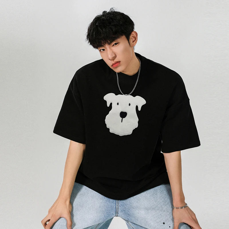 Men's T-shirts Short Sleeve New Korean Style Summer Plush Dog Decoration Loose Round Neck Pullover Male Clothing 9W1758