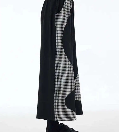 High Elastic Waist Black Plaid Color-block Long Wide Leg Pants New Trousers Women Fashion Tide Spring Autumn 2025 1DH6076