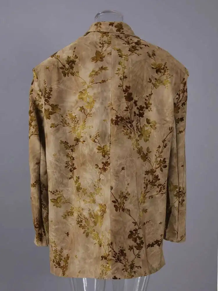 Women Yellow Jacquard Flower Vintage Big Size Blazer New Lapel Long Sleeve Jacket Fashion Tide Spring Autumn 2025 CPG2783