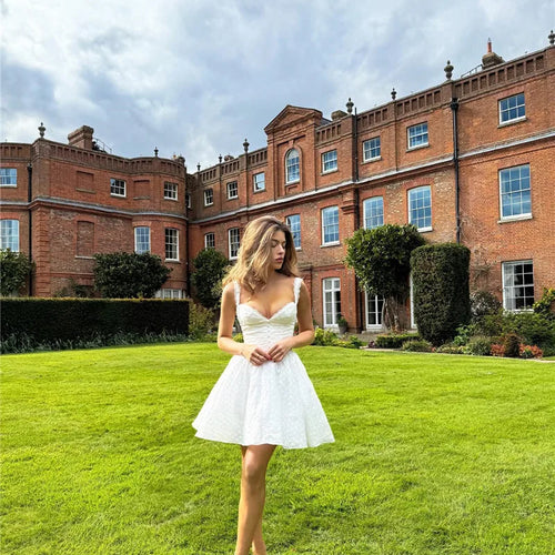 Load image into Gallery viewer, White English Embroidered Belted Mini Dress For Women Fashion V Neck Sleeveless Backless A-line Club Party Sexy Dress
