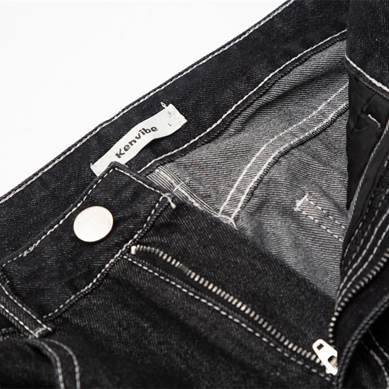 Men's Skeleton Embroidered Jeans New American High Street Fashion Straight Wide Leg Line Design Male Casual Trousers 9W1884