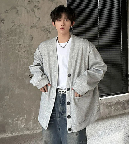 V-neck Men's Warm Top Single-breasted Pockets Solid Color Long Sleeve Korean Style Male Casual Jacket 2024 Autumn 9C9027