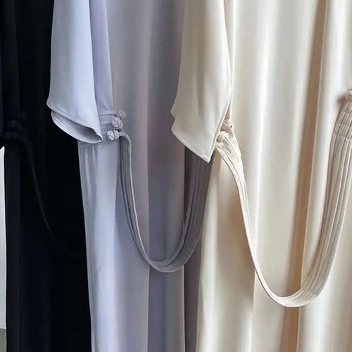 Load image into Gallery viewer, Women Black Buckle Long Elegant Dress New Round Neck Three-quarter Sleeve Loose Fit Fashion Spring Autumn 2025 1DE7880
