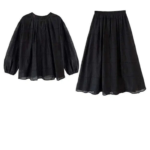 Load image into Gallery viewer, Lace Big Size Shirt Half-body Skirt Two Pieces Suit New Round Neck Long Sleeve Women Fashion Spring Autumn 2025 1DJ0062
