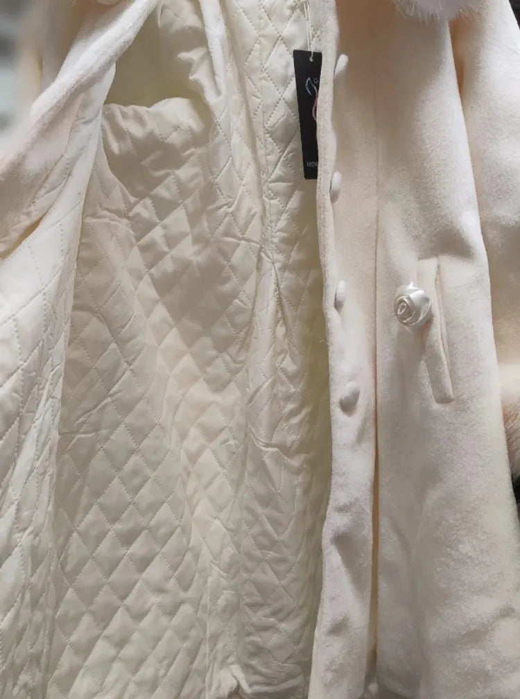 Japanese Lolita Sweet Girl Blends Jackets Women Y2k Aesthetic Fur Patchwork Vintage Coats Harajuku Kawaii Pocket Bow Jacket Cute