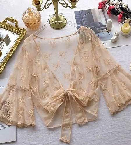 2023 Summer Jackets Lace Shawl Women's Clothing Short Lace-up Sun Protection Shawl Coat Cardigan Top Thin Femme Mujer
