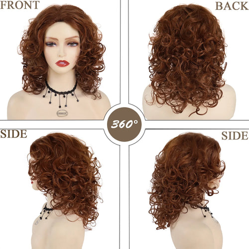 Load image into Gallery viewer, Synthetic Hair Natural Wigs for Women Medium Length Red Brown Curly Wig for Mother Fluffy Soft Short Wig with Bangs
