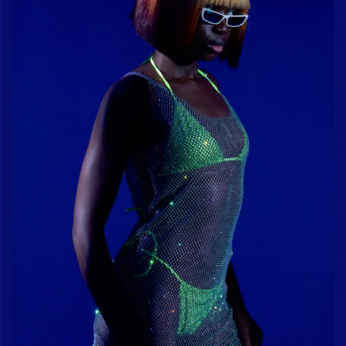 Load image into Gallery viewer, Glitter See Through Sexy Mini Dress For Women New Spaghetti Strap Sleeveless Transparent Shiny Diamond Short Dress
