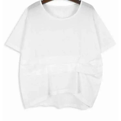 Load image into Gallery viewer, Women Yellow Irregular Pleated Big Size Casual T-shirt New Round Neck Short Sleeve Fashion Tide Spring Summer 2025 1DH5679
