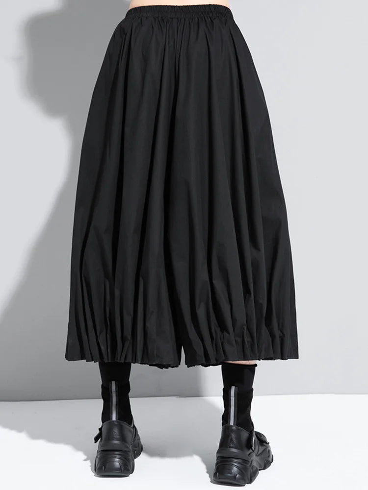 High Elastic Waist Black Pleated Split Wide Leg Trousers New Loose Fit Pants Women Fashion Tide Spring Autumn 2025 1DA618