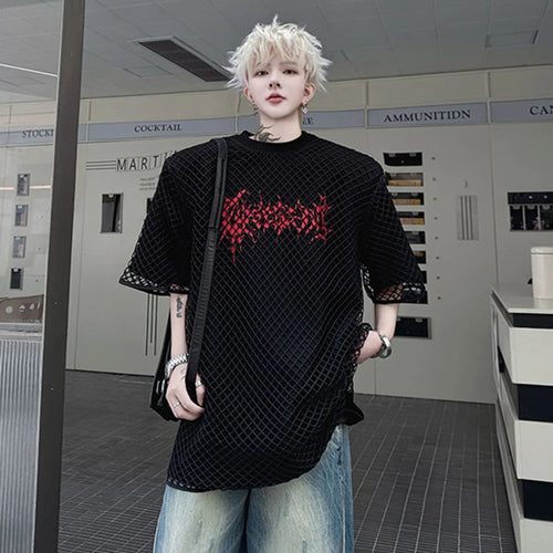 Load image into Gallery viewer, Men's T-shirts New Summer Round Neck Mesh Cloth Fake Two-Piece Letter Printed Male Short Sleeved Trendy Pullover Top 9W1800

