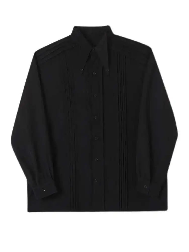 Women White Pleated Big Size Elegant Blouse New Lapel Long Sleeve Loose Fit Shirt Fashion Tide Spring Autumn 2025 1DF0359