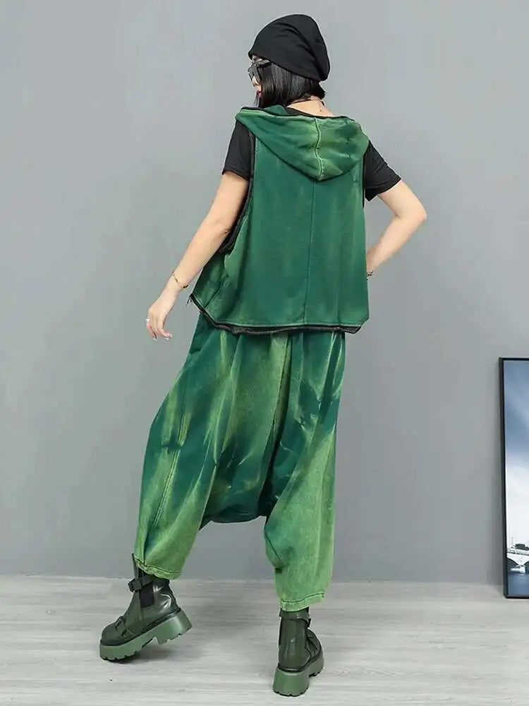 High Elastic Waist Black Tie Dye Casual Big Size Corss Pants New Trousers Women Fashion Tide Spring Autumn 2025 1DJ0278