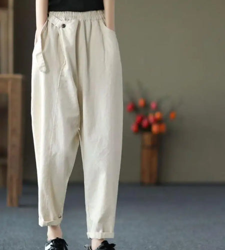 Korean Version Women Black Beige High Waist Versatile Pleated Pant Spring Summer Brown Loose Holiday Ankle-length Haren Trousers