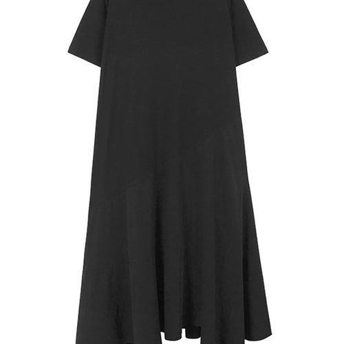 Load image into Gallery viewer, Women Black Khaki Irregular Spliced Big Size Long Dress New Round Neck Short Sleeve Fashion Spring Summer 2025 1DJ1119
