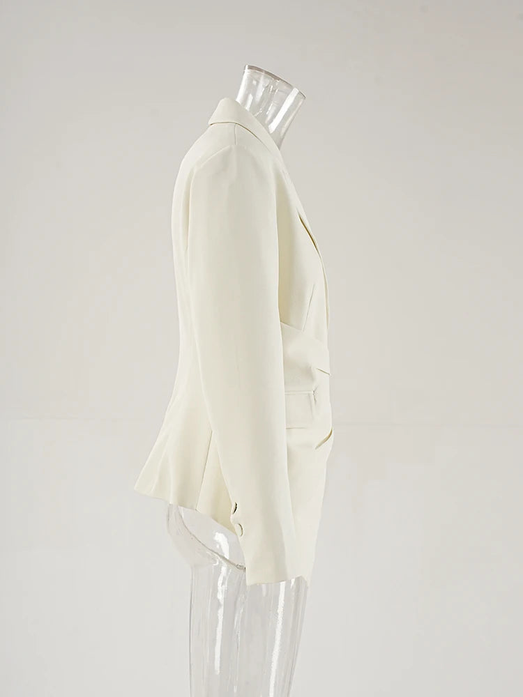 Women Beige Irregular Button Slim Elegant Blazer New Lapel Long Sleeve Jacket Fashion Tide Spring Autumn 2025 CPDB257