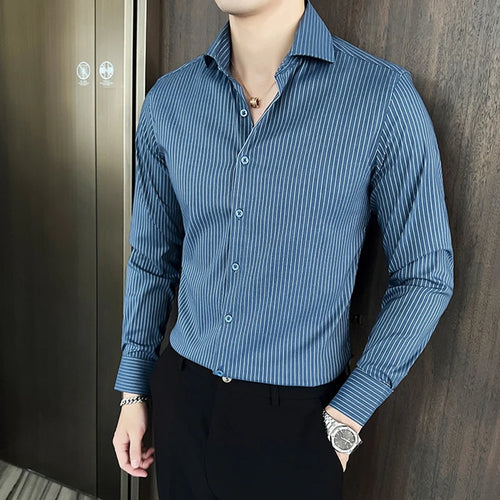 Load image into Gallery viewer, Men&#39;s Long Sleeve Shirt New Spring Business Windsor Collar Stylish Striped Male Single Breasted Clothing Handsome 9W1872
