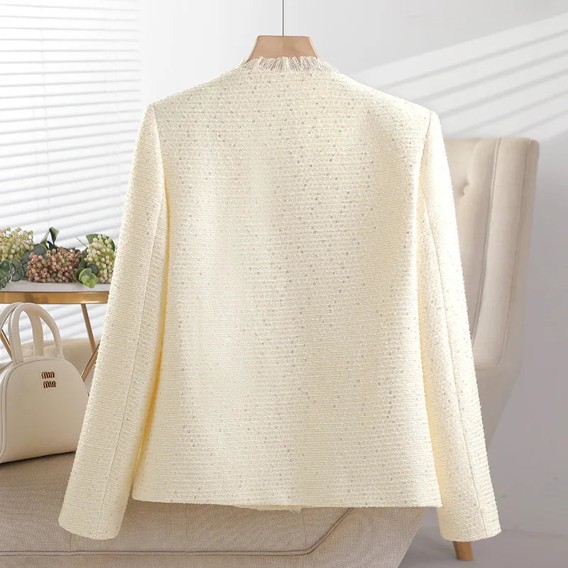 Korean Retro Pink Beige Women's Single Breasted Sequins Blazer Jacket 2024 New Spring Autumn Red Temperament Goddess Top Popular